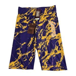 Los Angeles Lakers Shorts Womens Large Mitchell Ness NBA Marble Biker Basketball